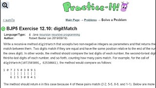 Java Practice It | Exercise 12.10: digitMatch | recursion, recursive programming