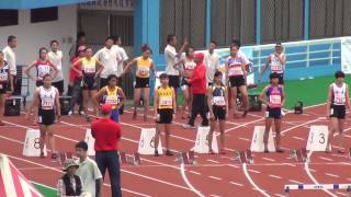 20140420 103全國中等學校運動會田徑賽高女組田徑100公尺跨欄準決賽第1組苗栗縣苑裡高中林子婷、桃園縣桃園農工鄭惠雯、花蓮縣體育高中黃錦芳、桃園縣桃園農工張雅琦、彰化縣崇實高工葉芸慈、進決賽