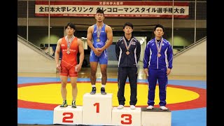 【87kg級・決勝】山田修太郎（青＝山梨学院大）○［Ｔフォール、1:50=11-0］●神澤翔（青山学院大）