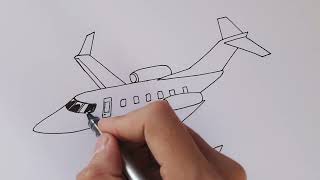 How To Draw A Private Jet Easy Step By Step - Airplane Jet Drawing