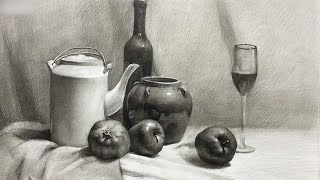 Demonstration of still life drawings with pencils