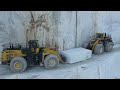 Amazing Komatsu WA800 And WA900 Wheel Loaders Carrying Marble Blocks On Birros Marble Quarries