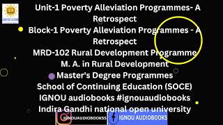 Unit-1 Poverty Alleviation Programmes- A Retrospect Block-1 MRD 102 MARD SOCE #ignou #poverty #exam
