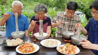 Cool soybean noodles mukbang in the garden! (Beef pickled cabbage, dumplings) Recipe