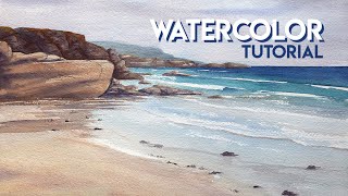 How to paint a BEACH with wet sand reflections ✶ WATERCOLOR tutorial