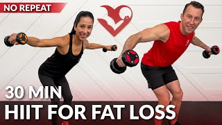 30 Minute HIIT Workout for Fat Loss with Weights & No Jumping - Full Body Dumbbell Workout at Home