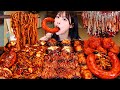 ASMR MUKBANG| Fire spicy Black bean Mushrooms, Kielbasa Sausage, Seasoned Chicken, Noodles.