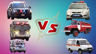 USA vs Russian Police, Ambulance, Fire Truck Siren Horn Sound Variations in 40 Seconds