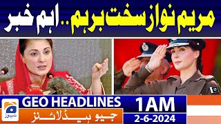 CM Maryam Nawaz in Action | Geo News at 1 AM Headlines | 2nd June 2024