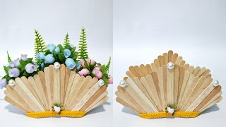 Ide Kreatif Vas Bunga dari Stik Es Krim | Popsicle stick Craft idea| Flower Vase from stik ice cream