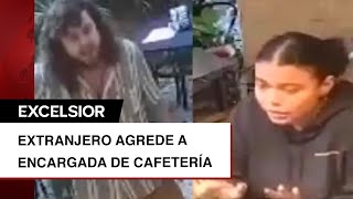 Extranjero agrede a encargada de cafetería en Mérida por alta música, según video.