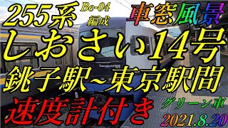 255系　しおさい14号　銚子駅~東京駅間　車窓風景　速度計付き  グリーン車　2021.8.20