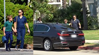 Jennifer Garner rocks a blue jumpsuit while picking up her son Samuel from school in Santa Monica