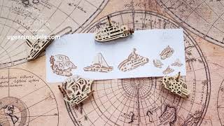 U Fidgets “Ships”  Set of 4 miniature Ugears 3D puzzle Wooden Model KIT