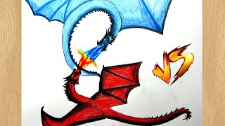 Draw Dragon of Ice VS Dragon of Fire I Dragon Fighting Drawing Tutorial by Rio Art Club Part 2
