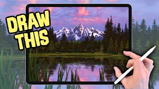 EASY LANDSCAPE PAINTING - iPad Tutorial - Mountain Forest Lake