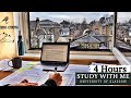 4 HOUR STUDY WITH ME | Background noise, Bird and Rain Sounds | 10-min break, No Music, Real-time