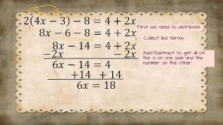 Solve: 2(4x-3)-8=4+2x Solve My Algebra Equation