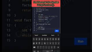 Find Factorial using Function in C.#shorts