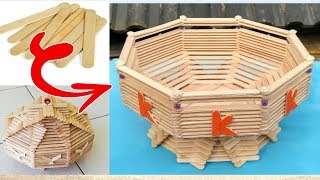 DIY, How to make fruit basket  /  popsicle stick crafts  / ice cream stick ideas / handmade basket