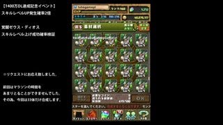 パズドラ「覚醒ゼウス・ディオス」スキルレベル上げ(SLUP確率2倍時)成功確率検証【ジュピタージェネシス】