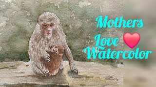 How to draw mother's love of monkey | Monkey 🐒 watercolor |