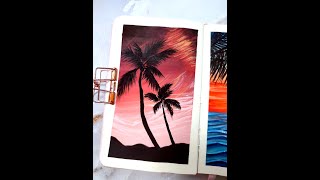 Tropical 🌅 sunset painting / Gouache / Acrylic