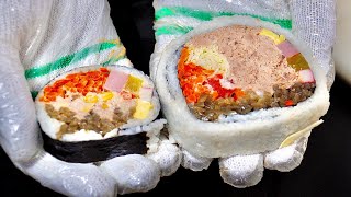 고대생은 다~아는 곳! 야식이도 다녀간 참치폭탄 김밥 맛집 (참치,누드,제육,돈까스,콘참치 김밥)Amazing-sized Tuna Gimbap, Korean street food