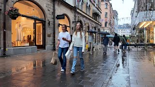 Relaxing Walk | Heavy Rain Walk in Stockholm City - 4K