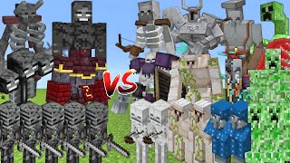 WITHER SKELETON ARMY Vs CREEPER & PILLAGER & IRON GOLEM & SKELETON ARMY MOBS BATTLE IN MINECRAFT