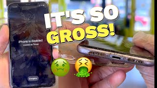 Deep Cleaning And Unlocking Disabled iPhone 🤢🤮 #fyp #gross #iphone #apple