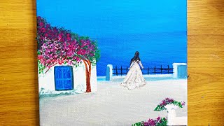 Seascape Painting | Blue Door | Acrylic Painting | Bougainville Painting