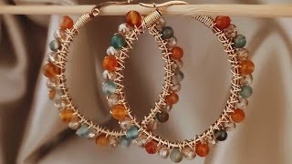 Cómo hacer😱tejido diferente a tus candongas con cuentas Arracadas/Beaded Hoop earrings Different way