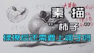 素描静物柿子-下揉擦完之后还需要上一层线条吗@吴老狮绘画