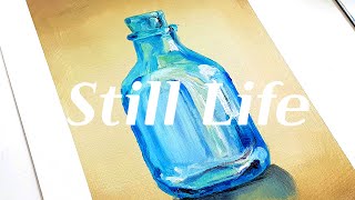 레트로 감성 정물화 유화그리기 | 마음을 씻어주는 파란 병  | wet on wet유화기법 | oil painting | color asmr