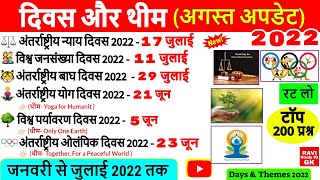 महत्वपूर्ण दिवस और थीम 2022 | Days and Themes 2022 Current Affairs | Current Affairs 2022 August