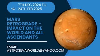 Mars turns retrograde (7th Dec 2024 to 24th Feb 2025)- Impact on the world and on all ascendants