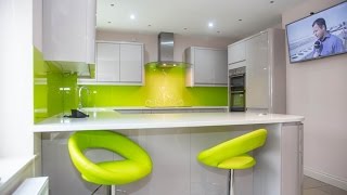 Lime Green Swirls | Creoglass Design | Modern Kitchen Glass Splashbacks | 01923 947 454