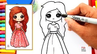 Cómo dibujar una MUÑECA KAWAII con Vestido de Flores Brillantes | How to Draw a Cute Glitter Doll