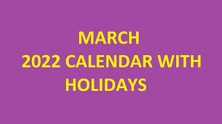 March 2022 Calendar with Holidays, Festivals, \u0026 Observances | March Ka Calendar  | Calendarbuzz