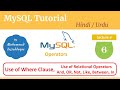 MySql - Comparison operators, And, OR, Not, IN, Between, Like operators using where clause in MySQL