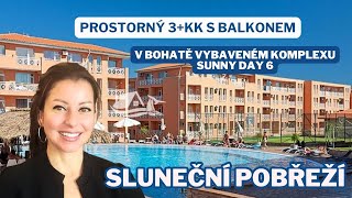 Prostorný 3+kk s balkonem,  v bohatě vybaveném komplexu Sunny Day 6, Sluneční pobřeží