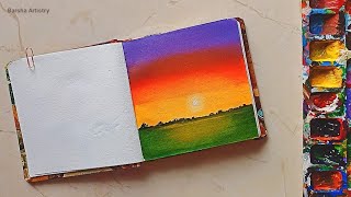 Easy Colorful Sunset Landscape | Acrylic Painting Tutorial | Beautiful Nature Scenery Art