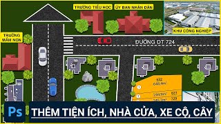 Học sẽ sơ đồ phân lô - Bài 3: Thêm phối cảnh tiện ích, nhà cửa, cây cối, xe cộ vào sơ đồ phân lô.