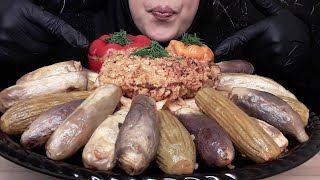 ASMR _ ZUCCHINI , STUFFED EGGPLANT AND CRISPY CHICKEN _ MUKBANG موكبانغ