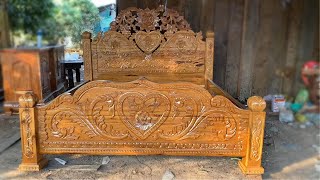 គ្រែក្បាច់ ឈើប្រណិត Wooden bed beautiful carving