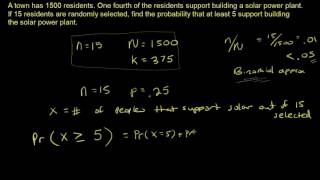 Binomial Approx to Hypergeometric Pr AT LEAST