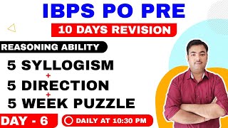🔴Reasoning | Syllogism, Direction & Week based puzzle| Day 6 | IBPS PO PRE 2020 revision course