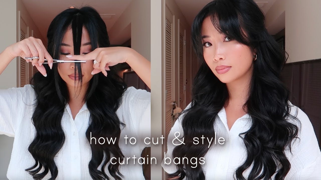 How To Cut & Style Curtain Bangs At Home - YouTube