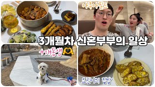 vlog)3개월차 신혼부부의 일상이라고 쓰고, 이번에도 메인은 야식파티 | 장보기 | 집밥요리 | 강아지산책 | 교통사고후유증 | 물리치료 | 찜질방데이트